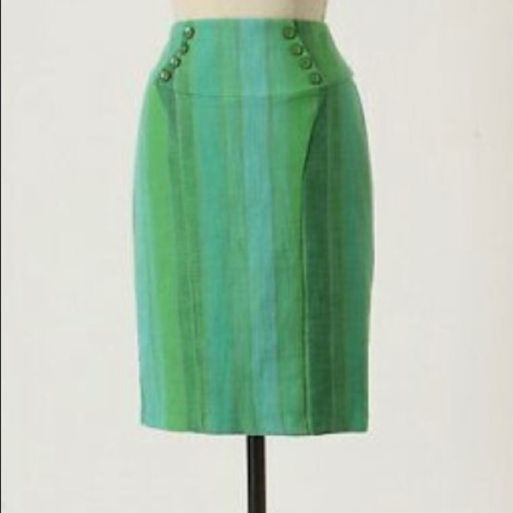 Anthropologie Eva Franco Dreaming in Green Pencil Skirt, Size 4, USA, Tweed